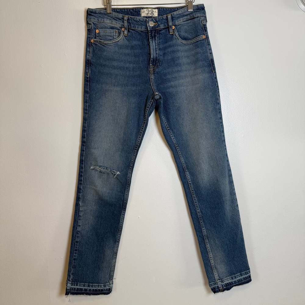 We‎ The Free Free People Straight Leg Jeans Women 28 Blue Distressed Raw Hem